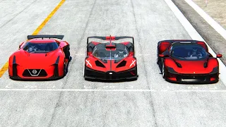 Bugatti Bolide vs Ferrari Daytona SP3 vs Nissan Vision GT Concept at Laguna Seca