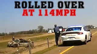 Car ROLLED OVER after 114 MPH PIT MANEUVER. Brutal High Speed Pursuits.