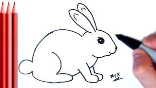 Super Easy/Slow motion - How to Draw Bunny Step by Step Tutorial