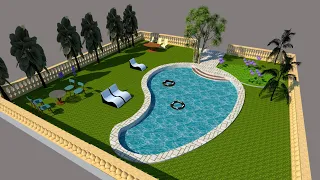 Swimming pool in Sketchup / Mango shaped Swimming pool