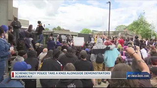 Schenectady Police take a knee alongside demonstrators