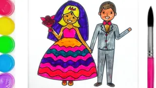 How to Draw Beautiful Bride and Groom||Easy Drawing, Painting and Colouring for Kids and toddlers.