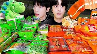 ASMR MUKBANG | GALAXY HONEY JELLY CANDY Desserts ( Orange VS Green Food, Noodles Jelly, Ice cream)