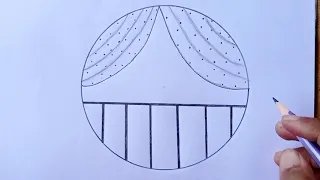 Curtains scenery drawing easy with pencil || pencil drawing in circle