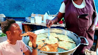 Amazing Street Fritters Mistress!! MUST EAT Downtown Jamaica Street Food!! Stew Chicken!!