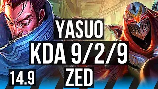 YASUO vs ZED (MID) | 9/2/9, 1200+ games, Dominating | BR Master | 14.9