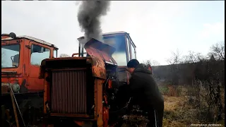 Запуск ДТ-75 после простоя! Примёрзли гусеницы! Starting the tractor after downtime