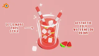 Create a Cold Watermelon Drink in Blender 🥤🍉 - Toon Shader with Caption 💫