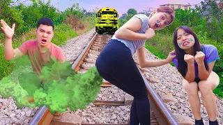 Potty Man Competition Poop Stop The High speed Train Nerf Guns Fight Comedy Girl | MIT Friends