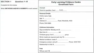 Early Learning Childcare Centre Enrolment Form | IELTS LISTENING TEST