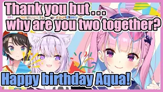 When Aqua got birthday call , somehow Okayu and Subaru were together【ENG sub】【Hololive】【Minato Aqua】