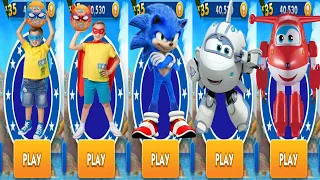 Sonic Dash vs Super Wings Jett Run vs Vlad and Niki Run - All Characters Unlocked Gameplay