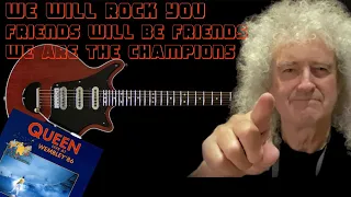 We will rock you Friends will be friends We are the champions guitar backing track Wembley 86