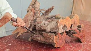 Outdoor Table With Cool Design From Dried Roots And Firewood - Cheap Wood Processing From Waste Wood