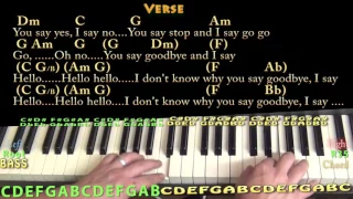 Hello Goodbye (The Beatles) Piano Lesson Chord Chart with On-Screen Lyrics - Arpeggios