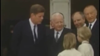 June 24, 1963 - President John F. Kennedy welcomed by two little girls at Villa Hammerschmidt