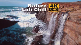 Lofi nature + soothing sounds of crashing waves and waterfalls - Stunning 4K study video