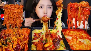 리얼 치즈 폭탄🍗 치즈 바베큐 양념 치킨에 누들 떡볶이 먹방 ASMR MukbangㅣKorean Seasoned Spicy Chicken Tteokbokki