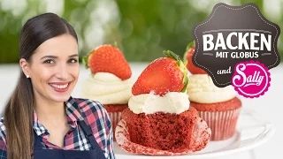 Red Velvet Cupcakes mit Erdbeeren | Backen mit Globus & Sallys Welt #3