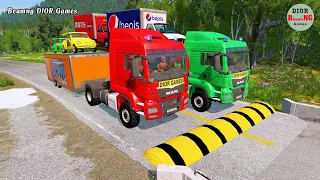 Double Flatbed Trailer Truck Tractor vs Train cars vs rails beamng dior games 600