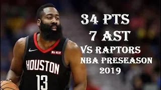 James Harden 34 Pts 7 Ast Rockets vs Raptors 2019 NBA Preseason