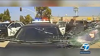 Video from deadly shootout shows suspect firing through windshield at Pasadena police | ABC7