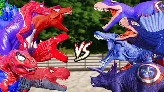 ALL CAPTAIN AMERICA TEAM vs ALL SPIDER-MAN TEAM in Dinosaurs Battle Jurassic World Evolution