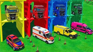 DACIA, VOLSKWAGEN POLICE CARS AND VOLKSWAGEN, MERCEDES AMBULANCE EMERGENCY TRANSPORTING WITH TRUCKS!