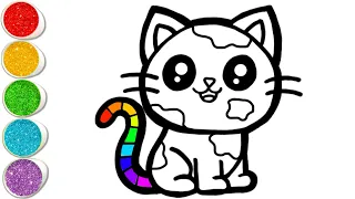 Cute Magical Rainbow Kitty 🌈🐱 Drawing Colouring and Painting For Kids and Toddlers- Glitter Art