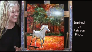 Learn How to Draw & Paint with acrylics "AUTUMN HORSE"- Easy Fall Art Tutorial-Paint and Sip at Home