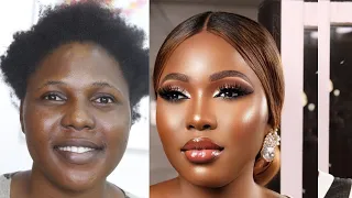 VIRAL🍫BOMB👉  BRIDAL MAKEUP AND HAIR TRANSFORMATION ❤️MELANIN DARK SKIN MAKEUP