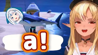 Flare Does Cute Gura "a" After Catching Huge Shark In Animal Crossing 【ENG Sub/Hololive】