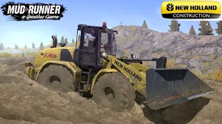 Spintires: MudRunner - NEW HOLLAND W170C Wheel Loader Rides Through Deep Pit And Mud