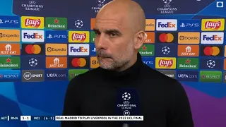 Pep Guardiola's reaction to the late comeback by Real Madrid #realmadrid #mancity #championsleague