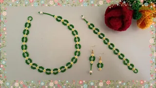 Flowery Mornings Jewelry Set with Seed beads only/Necklace/Bracelet/Earrings/Tutorial diy