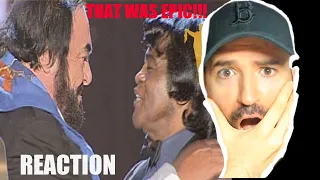 (First EVER Reaction) Luciano Pavarotti, James Brown - It's A Man's Man's Man's World