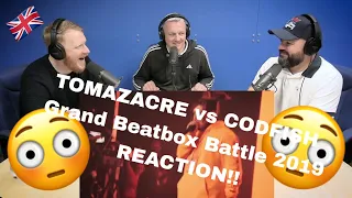 TOMAZACRE vs CODFISH | Grand Beatbox Battle 2019 REACTION!! | OFFICE BLOKES REACT!!