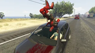 GTA 5 Random And Funny Fails #13 DeadPool Falling On Cars (Slow Motion)