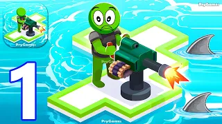 War of Rafts - Crazy Sea Battle - Gameplay Walkthrough Part 1 Tutorial Stickman Raft Wars Sea Ocean