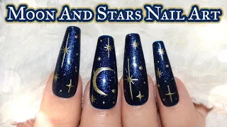 Moon And Stars Nail Art Tutorial || Simple Nail Design Idea || Star Nail Art