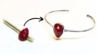 How to make a silver bracelet with ruby stones - jewelry making