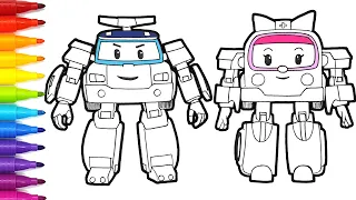 ROBOCAR Poli and Amber . Police Car and Ambulance Drawing Coloring Pages | Tim Tim TV