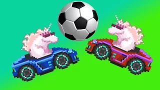 Мультяшный единорог играет в футбол челендж мультик про машинки Drive Ahead! Sports