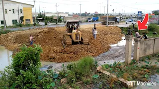 New Action Part2 Land Filling In Big Project Dump Trucks & D60P dozer Pushing Stone Building Road