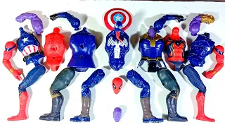 avengers superhero toys.. venom 2 vs thanos vs red spiderman vs captain america.. merakit mainan..