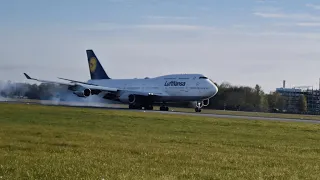 Lufthansa B747-400 Landing Hamburg EDDH and take off