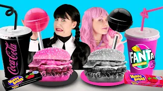 Pink VS Black Food Challenge || Wednesday VS Enid! Fantastic Food Hacks and Tips by Gotcha! Viral