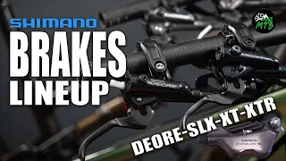 Shimano BRAKES Lineup - DEORE, SLX, XT, XTR, 2-piston, 4-piston, M6100, M7100, M8100, M9100, M9120