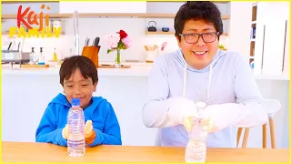 Bottle Flip Challenge with Tiny Hands Ryan vs Daddy!