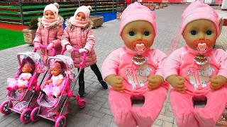 Kids Xenia and Arina play with baby doll Nastya - Kids Stories